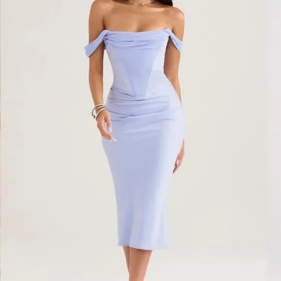 House of CB | Dresses | House Of Cb Light Blue Offshoulder Midi Dress | Poshmark House of CB | Dresses | House Of Cb Light Blue Offshoulder Midi Dress | Poshmark
